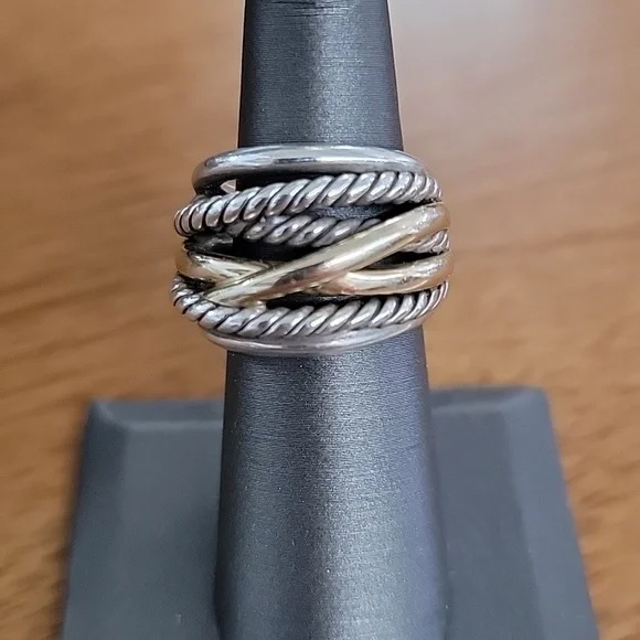 David Yurman Crossover Ring In Sterling Silver with 14k Yellow Gold - Picture 1 of 9